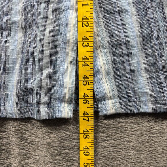 Lands' End Women Linen Sweetheart Button Front Midi Dress Blue Stripe Large G273 - Picture 8 of 11